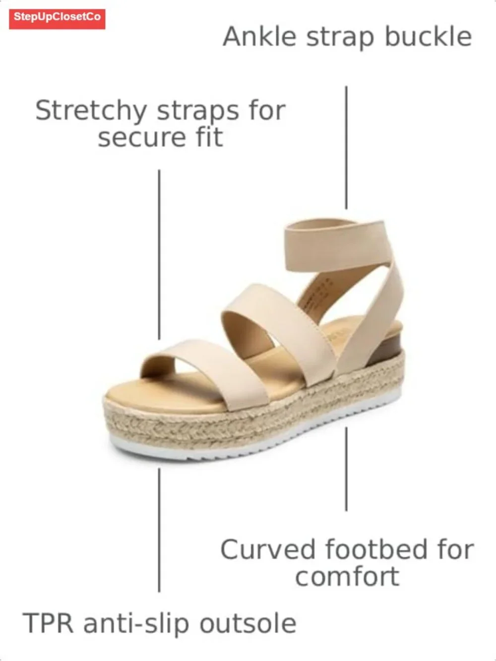 Strappy Espadrille Platform Wedge Sandals with Stretchy Straps